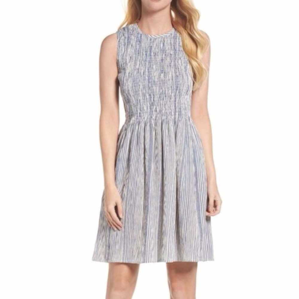 EUC French Connection Serge Stripe Shirring Dress 10